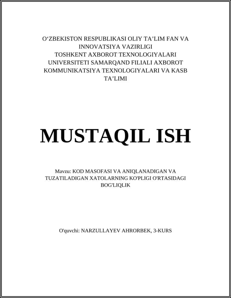 Kod Masofasi va Aniqlanadigan va Tuzatiladigan Xatolarning Ko'pligi Ortasidagi Bog'liqlik 1