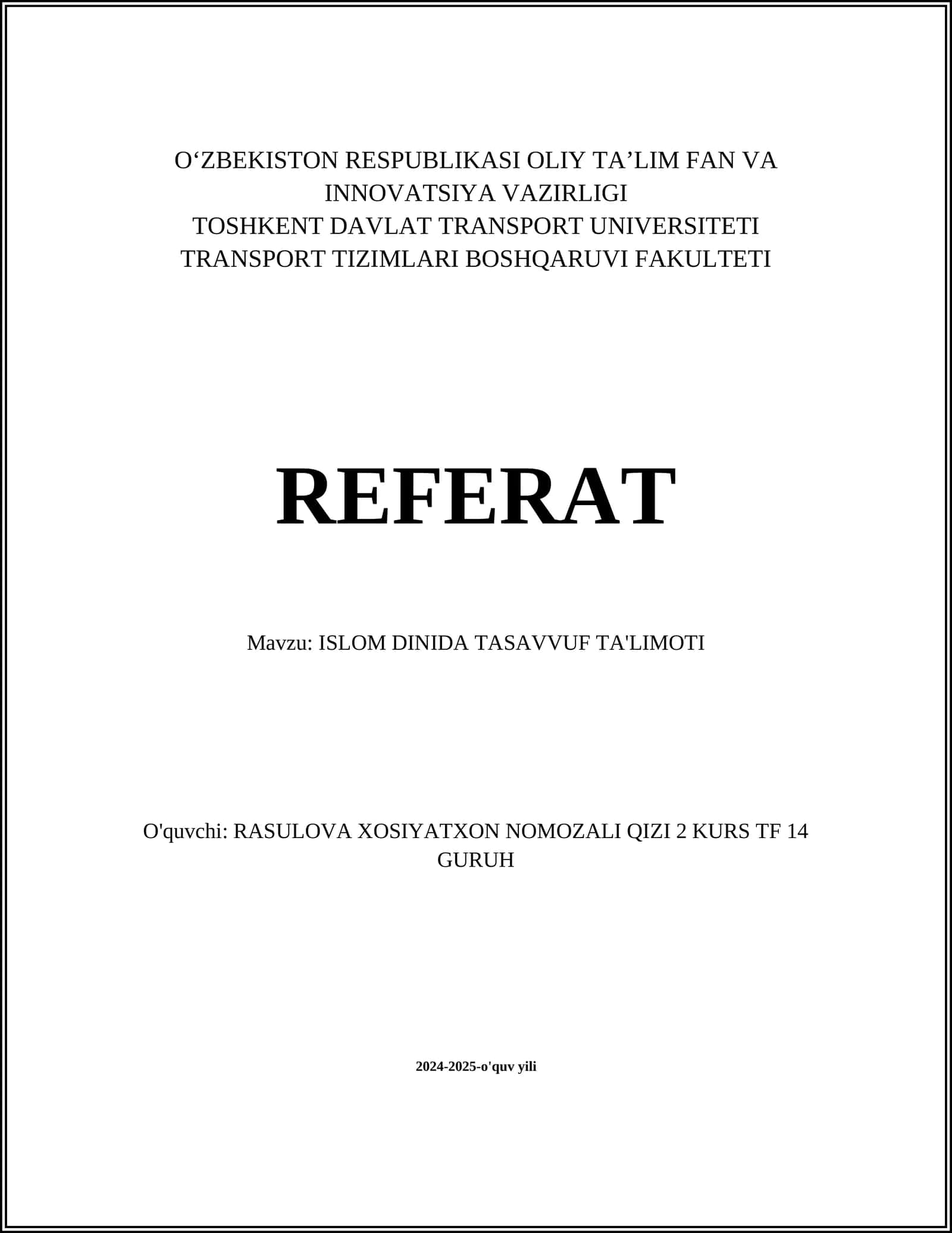 ISLOM DINIDA TASAVVUF TA'LIMOTI 1