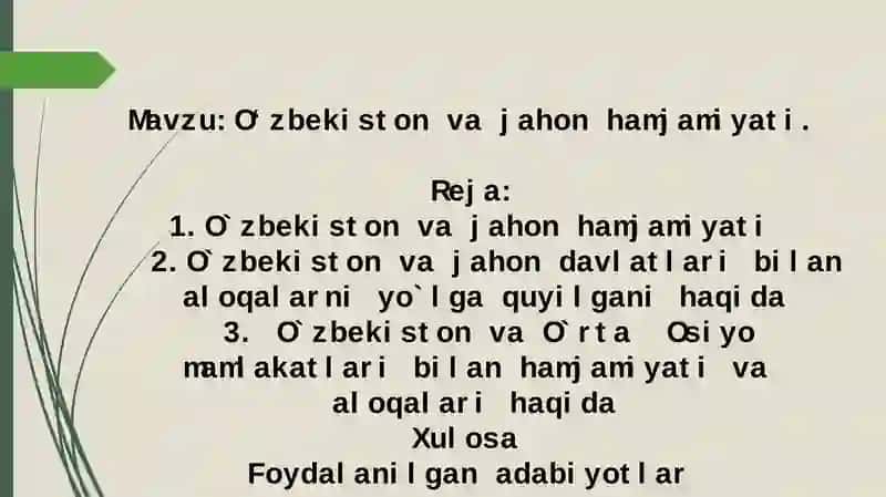O‘zbekiston va jahon hamjamiyati