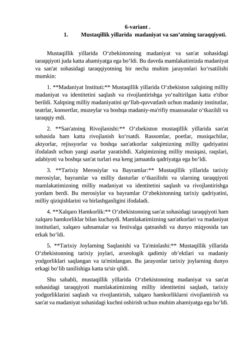 Mustaqillik yillarida madaniyat va sanʼatning taraqqiyoti 1