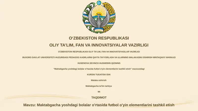 BUXORO DAVLAT UNIVERSITETI HUZURIDAGI PEDAGOG KADRLARNI QAYTA TAYYORLASH VA ULARNING MALAKASINI OSHIRISH MINTAQAVIY MARKAZI 1