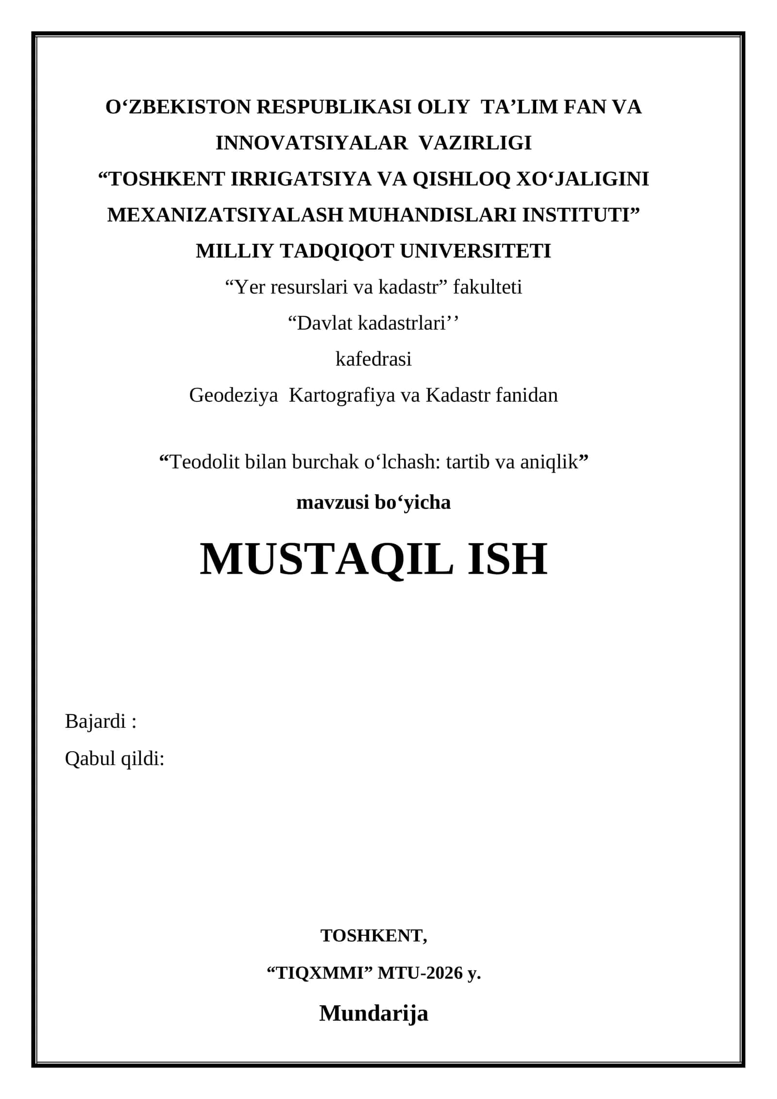 Teodolit bilan burchak o‘lchash tartib va aniqlik 1