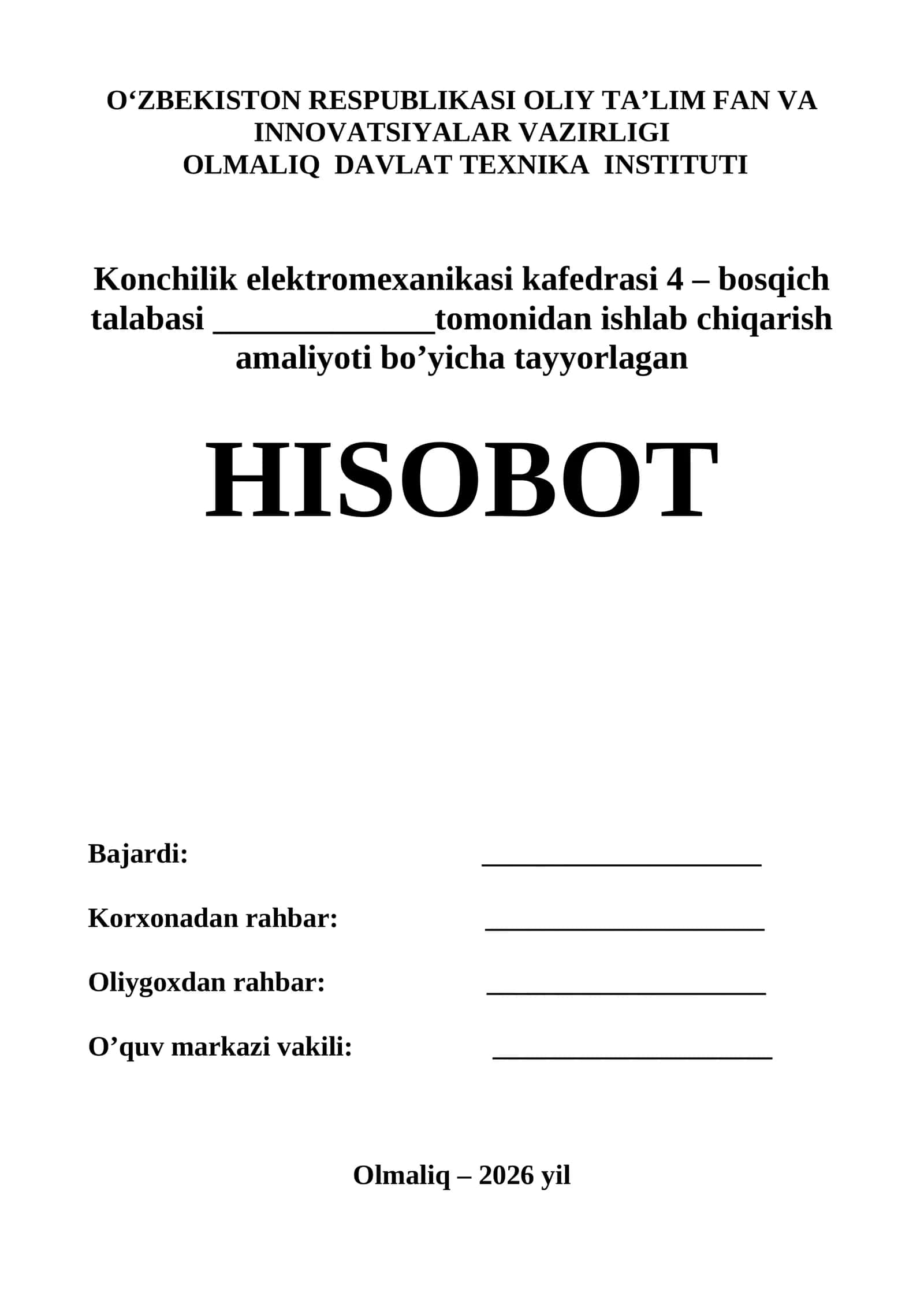 Konchilik elektromexanikasi kafedrasi 4 – bosqich talabasi 1