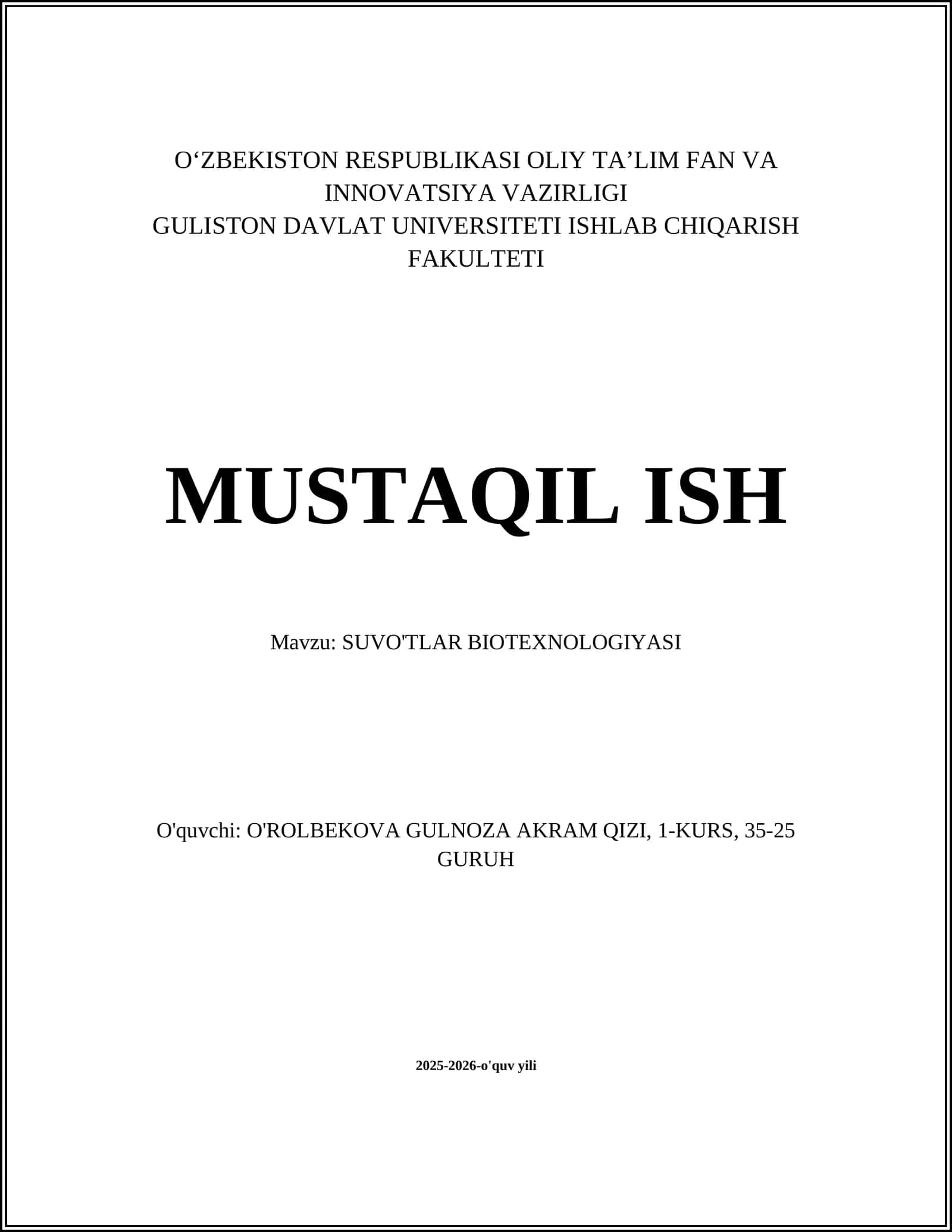 SUVO'TLAR BIOTEXNOLOGIYASI 1