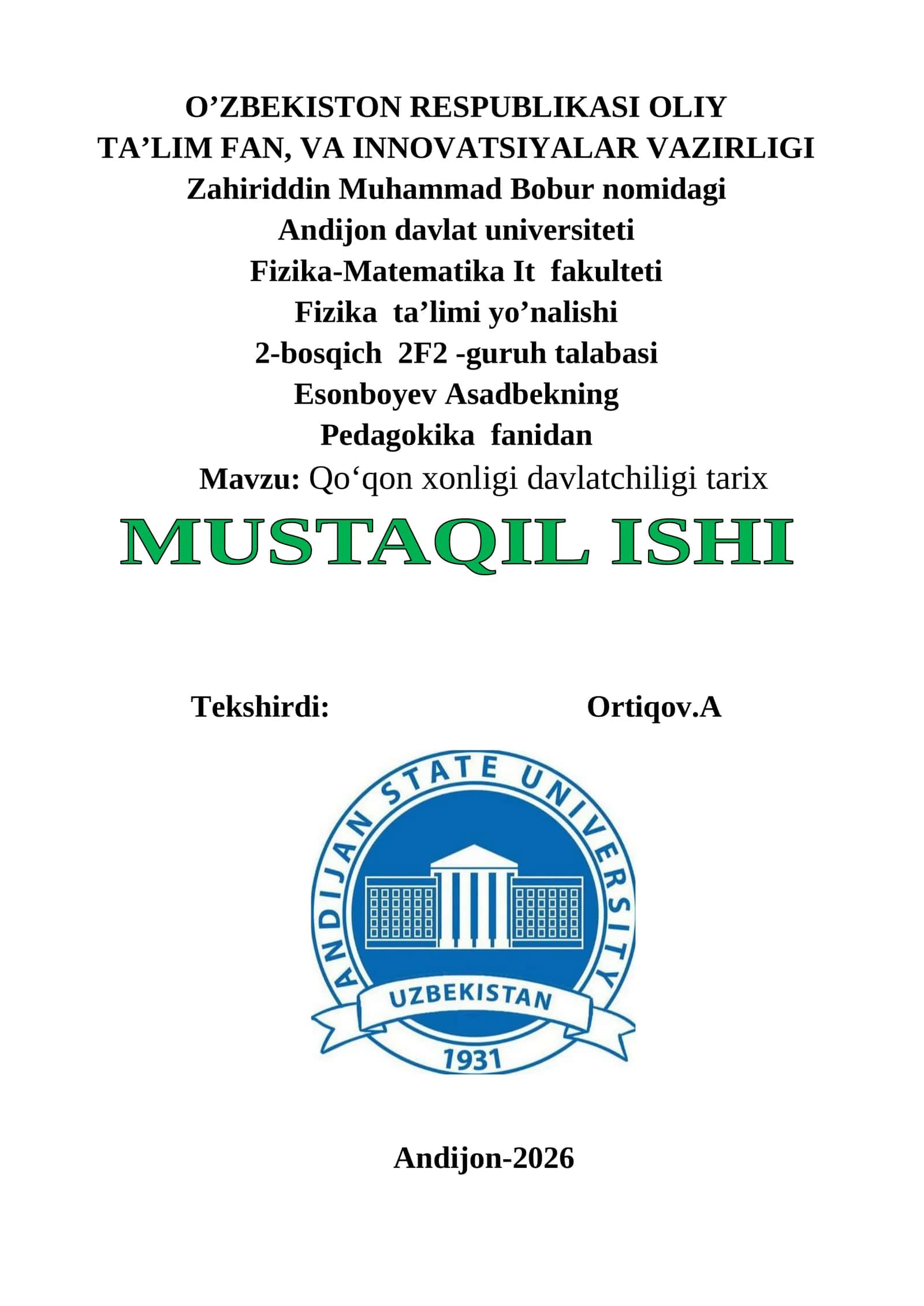 Qo‘qon xonligi davlatchiligi tarix 1