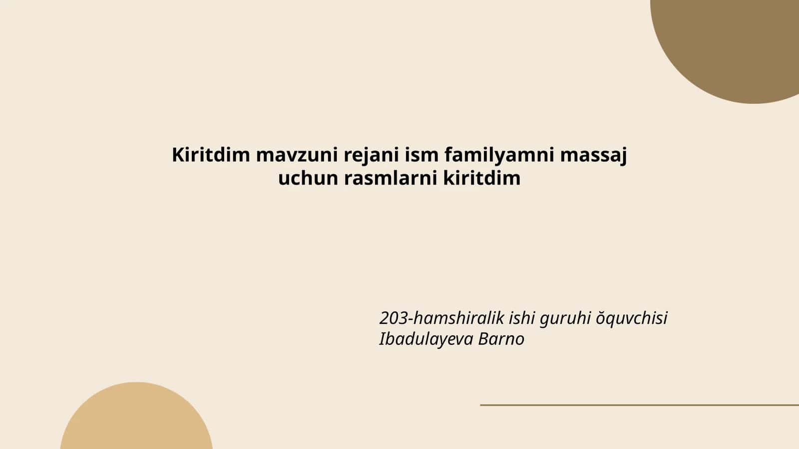 Mavzuni rejani ism familyamni massaj uchun rasmlarni kiritdim 1
