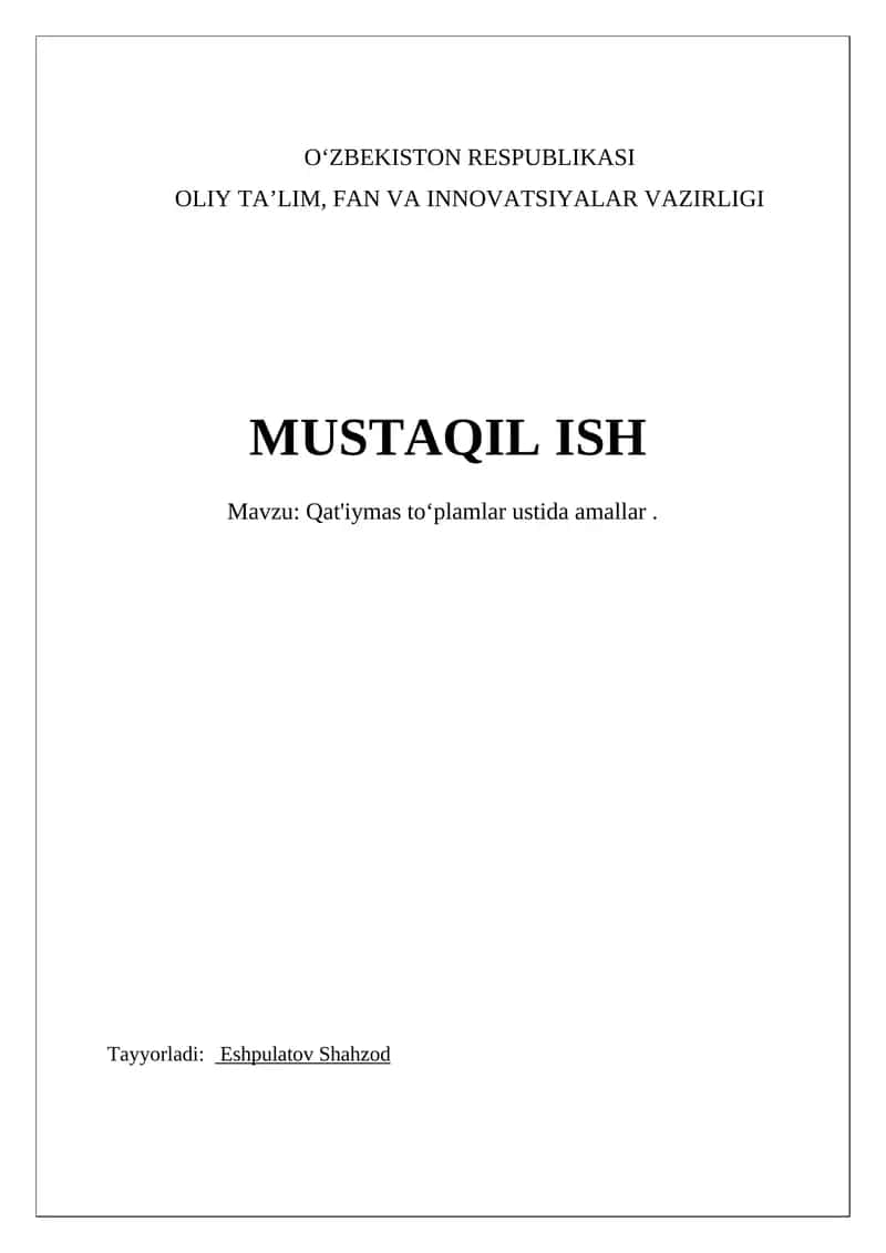 Noaniq to'plamlar ustida amallar 1