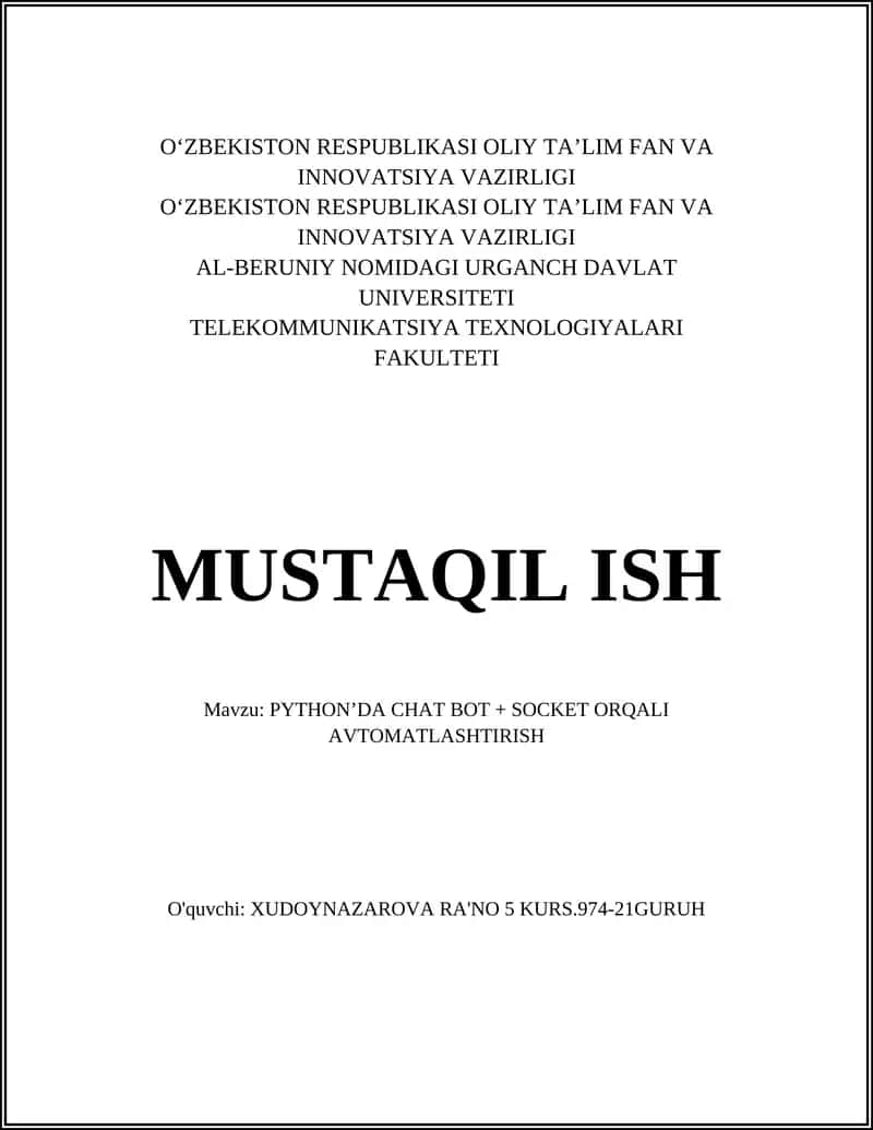 PYTHON’DA CHAT BOT + SOCKET ORQALI AVTOMATLASHTIRISH 1