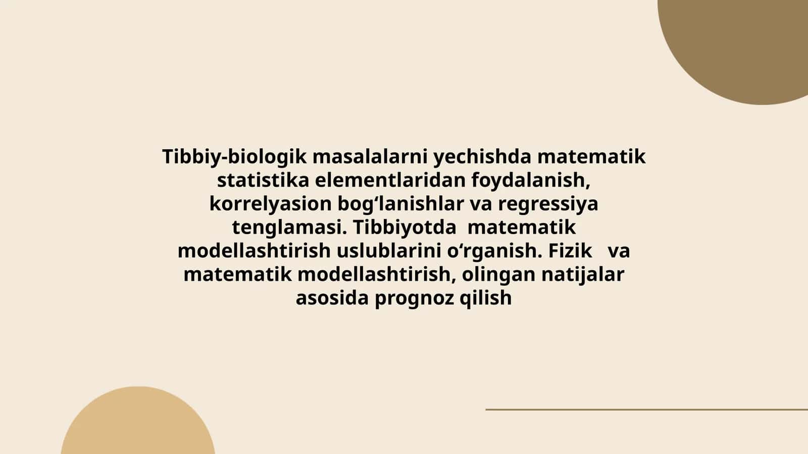 Tibbiy-biologik masalalarni yechishda matematik statistika elementlaridan foydalanish 1