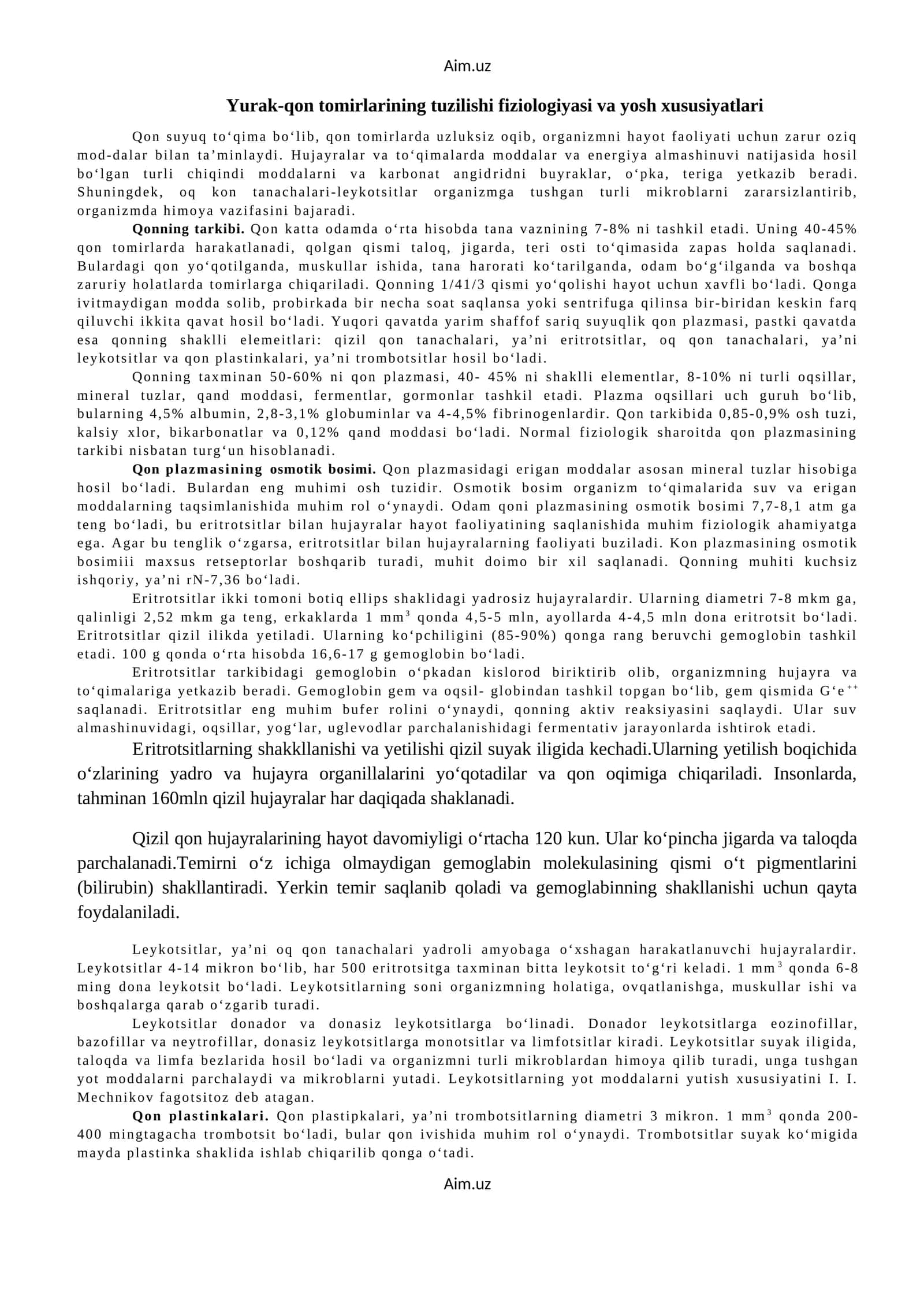 Yurak-qon tomirlarining tuzilishi fiziologiyasi va yosh xususiyatlari 1