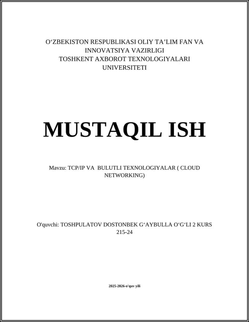 TCP/IP VA BULUTLI TEXNOLOGIYALAR ( CLOUD NETWORKING) 1
