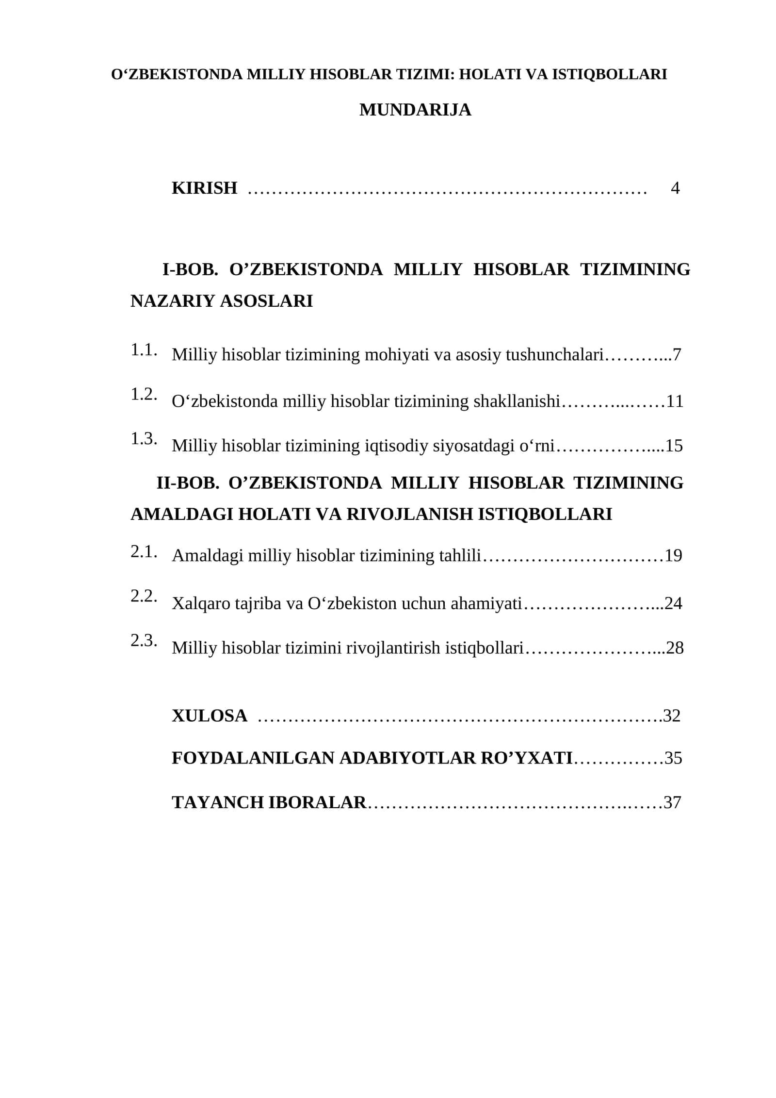 O‘ZBEKISTONDA MILLIY HISOBLAR TIZIMI: HOLATI VA ISTIQBOLLARI 1