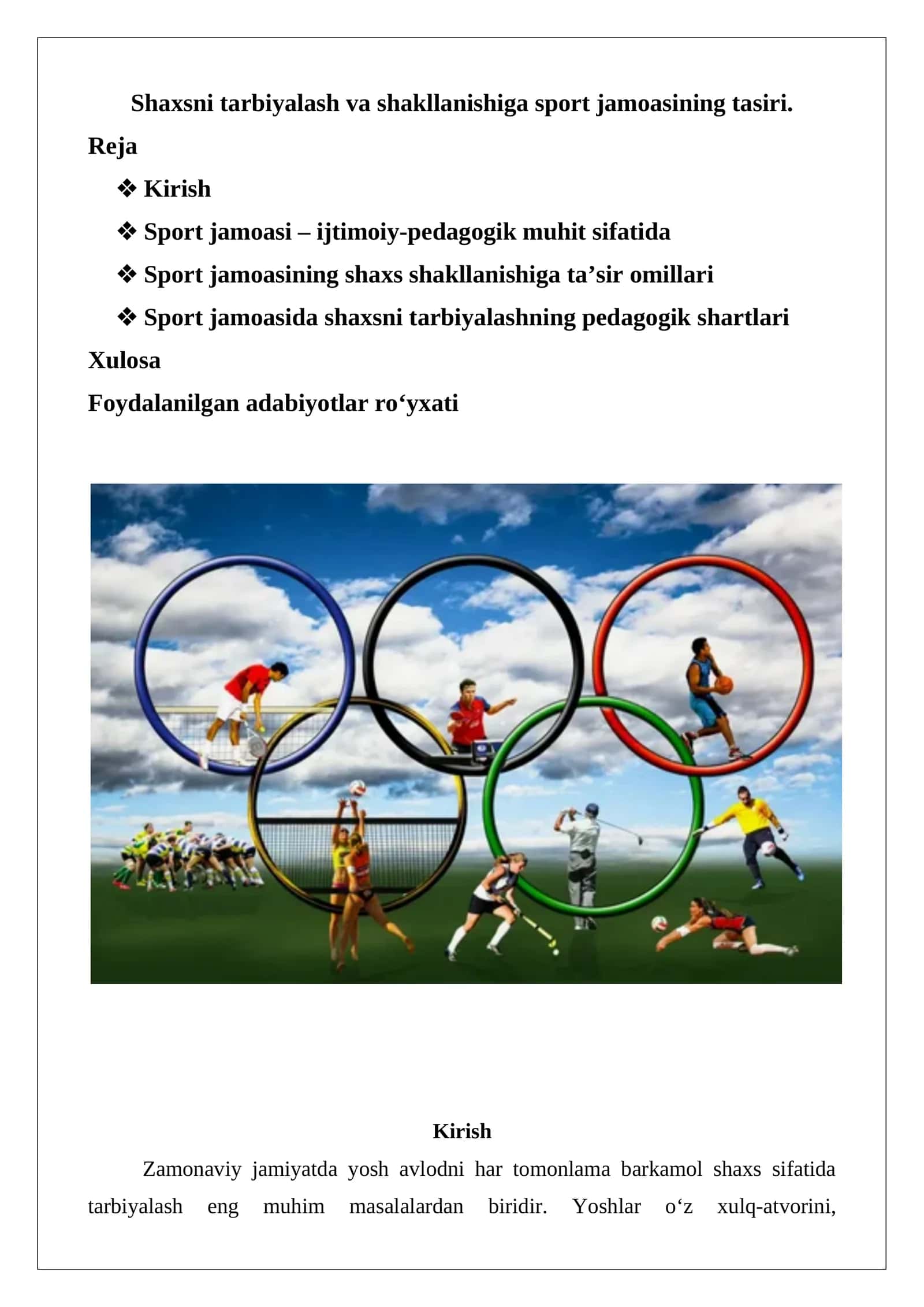 Sport jamoasi va shaxsning tarbiyalanishi 1
