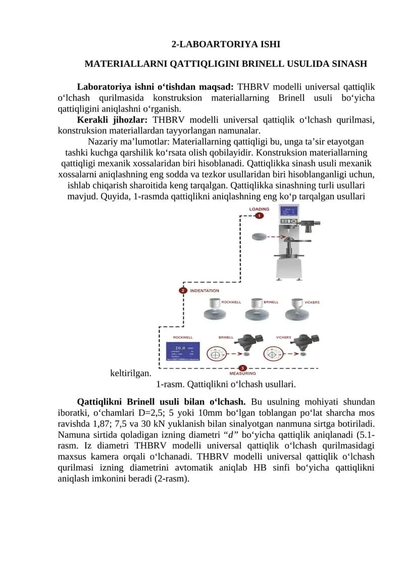 Qattiqlikni Brinell usuli bilan o‘lchash 1