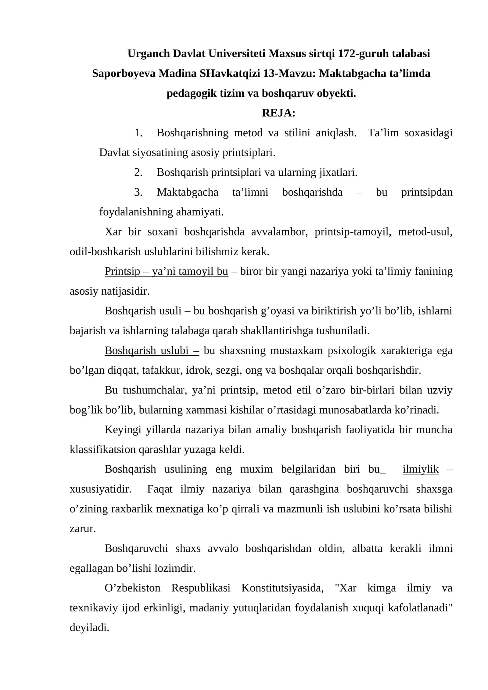 Maktabgacha ta’limda pedagogik tizim va boshqaruv obyekti 1
