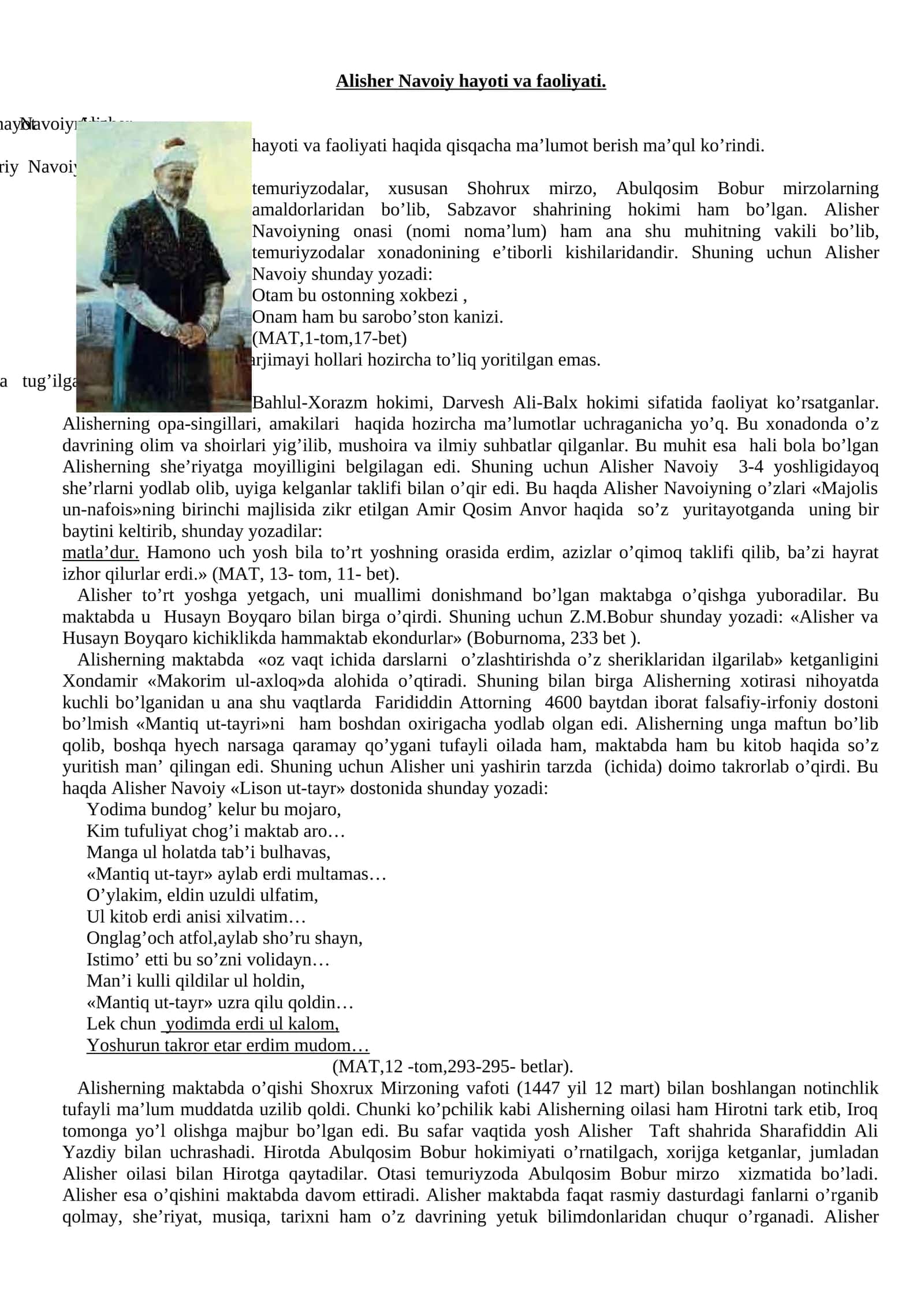 Alisher Navoiy hayoti va faoliyati 1