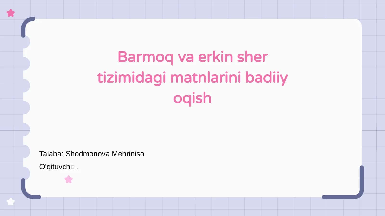 Barmoq va erkin sher tizimidagi matnlarini badiiy oqish 1