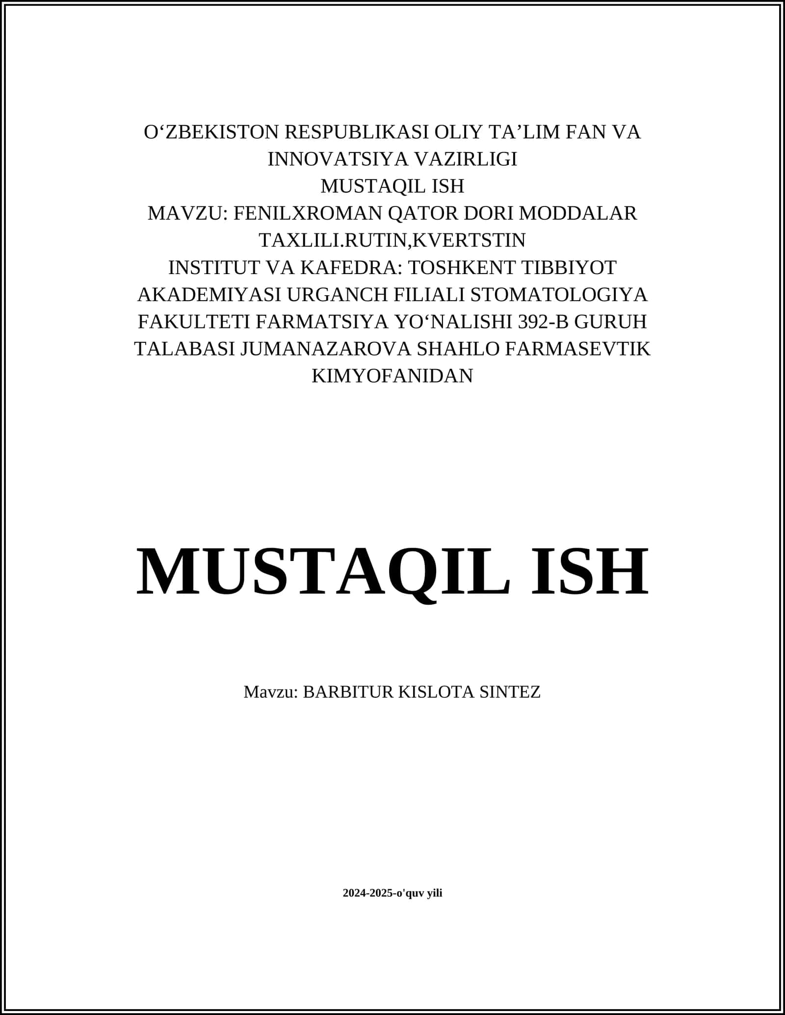 BARBITUR KISLOTA SINTEZ 1