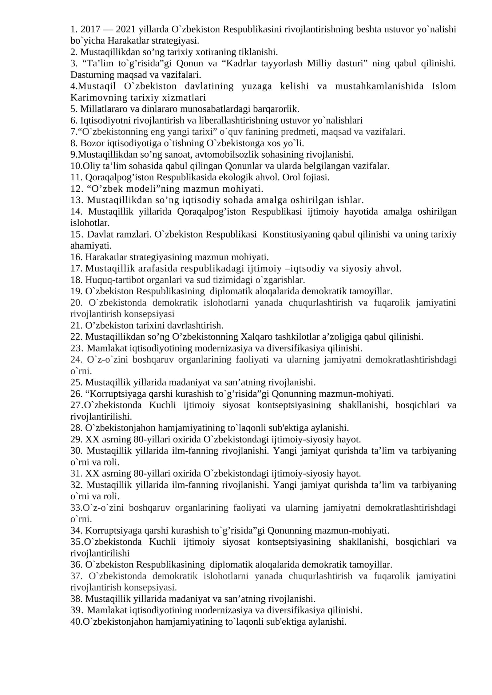 Iqtisodiyotni rivojlantirish va liberallashtirishning ustuvor yo`nalishlari 1