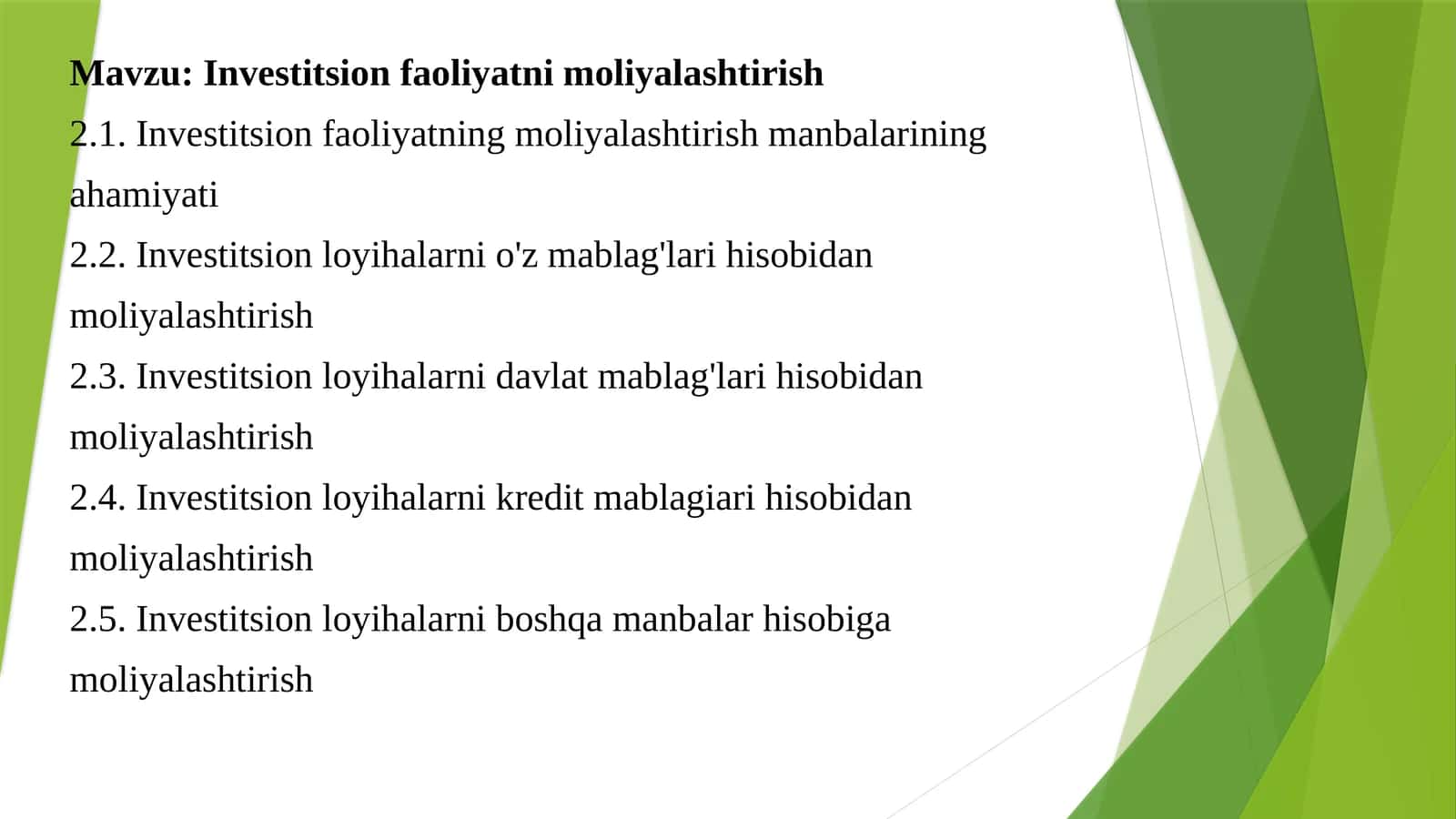Investitsiya faoliyatini moliyalashtirish: manbalar, ahamiyati va istiqbollari 1