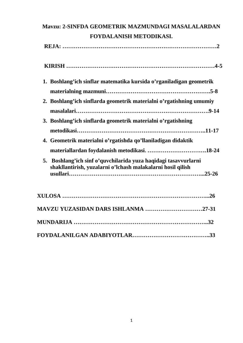 2-SINFDA GEOMETRIK MAZMUNDAGI MASALALARDAN FOYDALANISH METODIKASI 1
