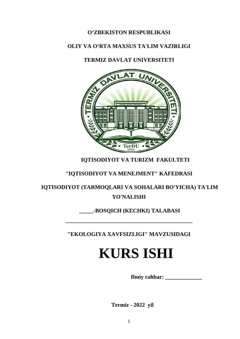 EKOLOGIYA XAVFSIZLIGI 1