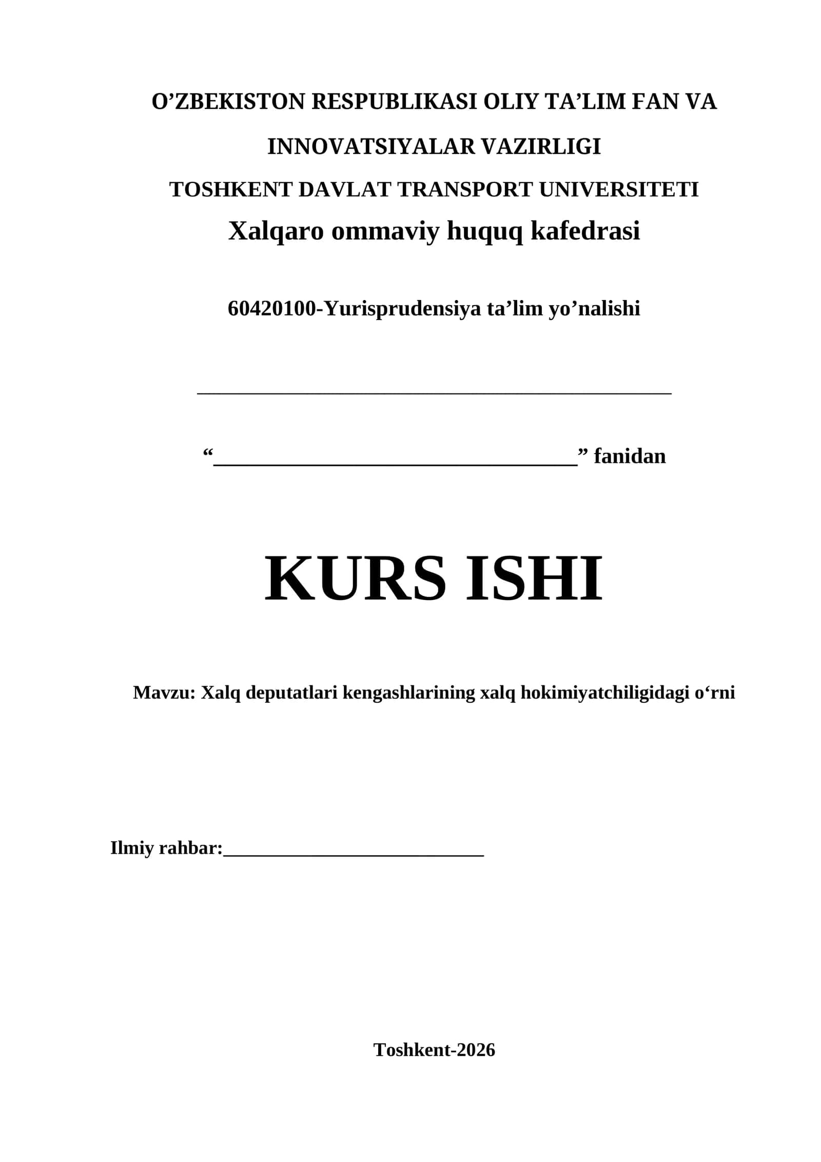 Xalq deputatlari kengashlarining xalq hokimiyatchiligidagi o‘rni kurs ishi 1