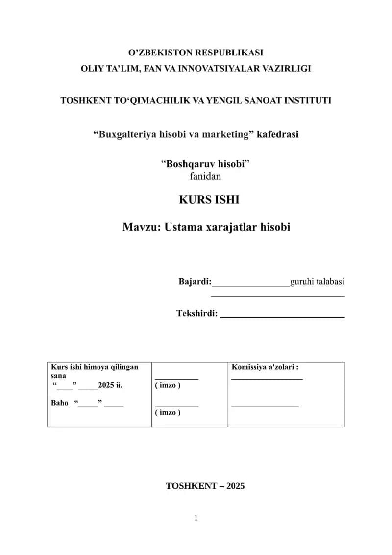 Ustama xarajatlar hisobi 1