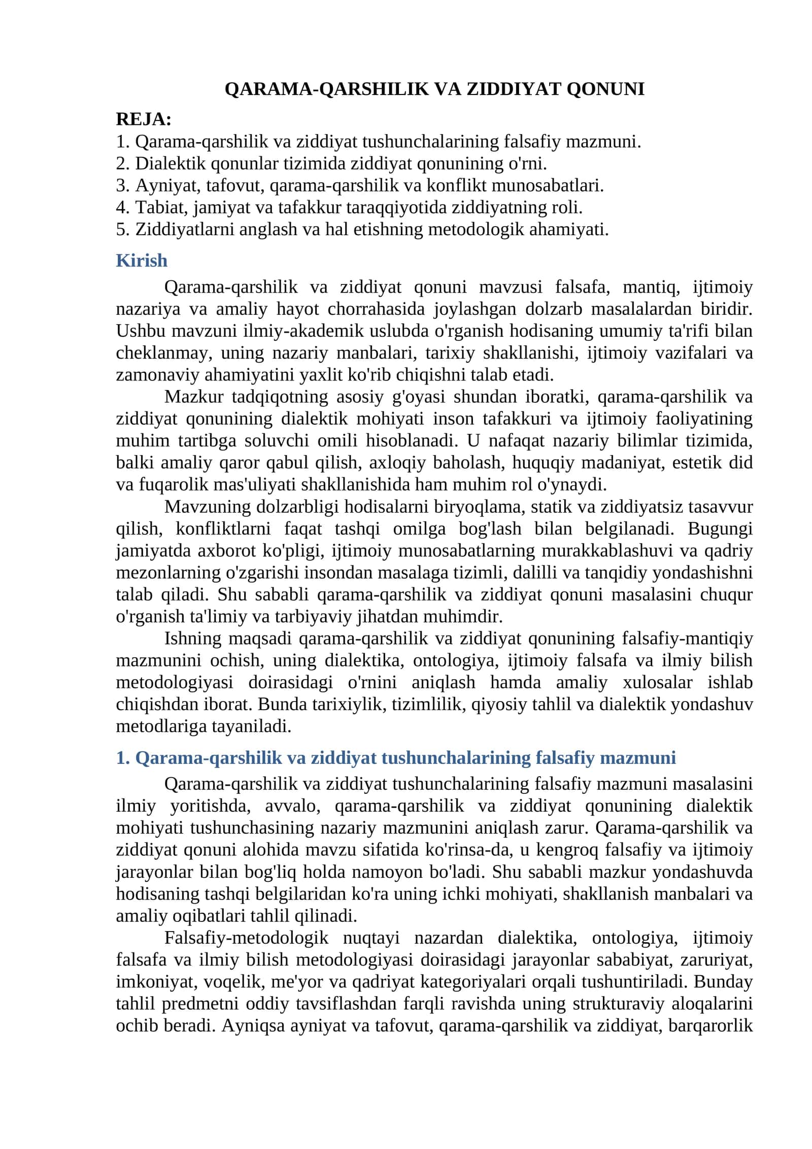 QARAMA-QARSHILIK VA ZIDDIYAT QONUNI 1