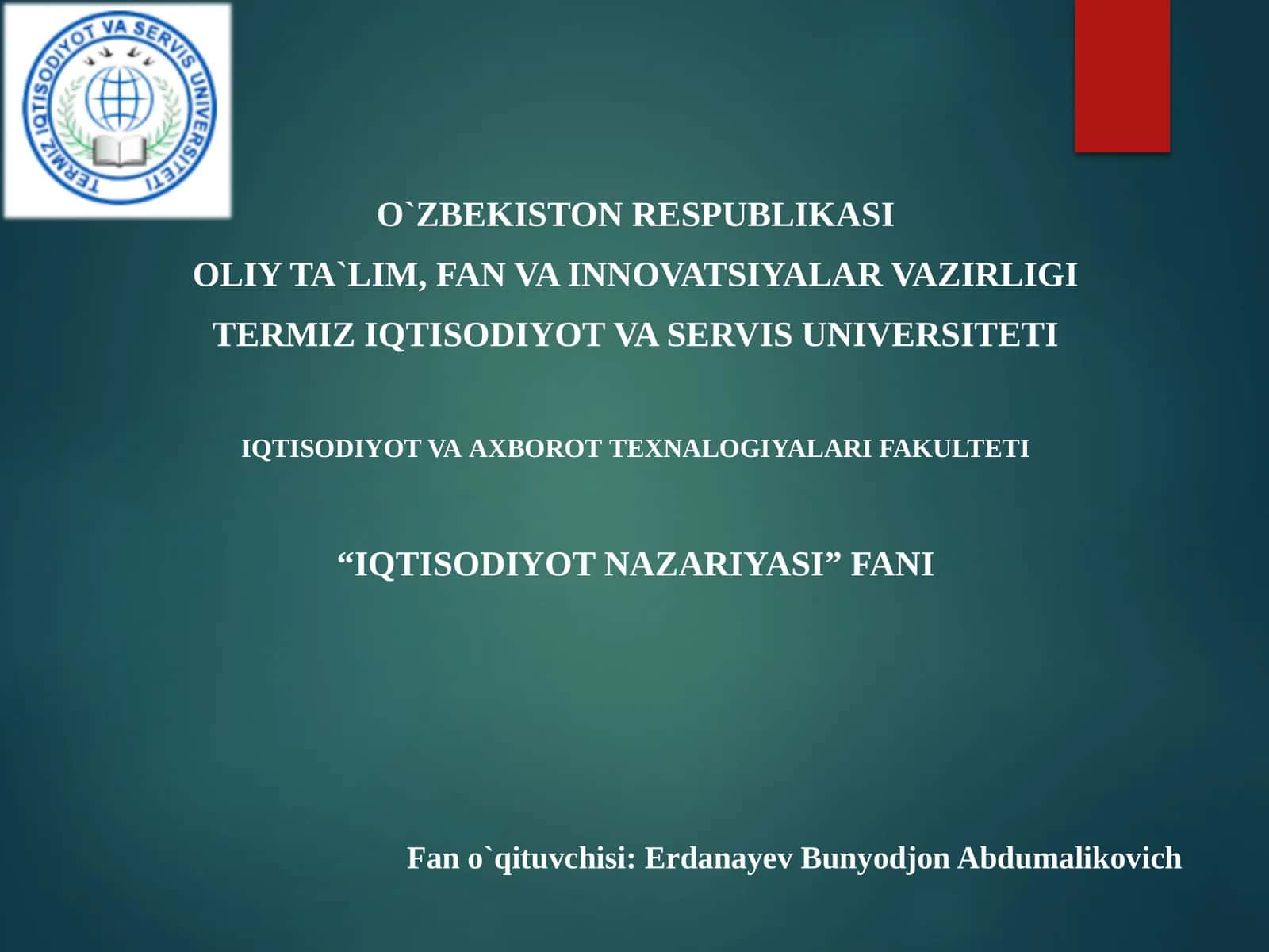 IQTISODIYOT NAZARIYASI 1
