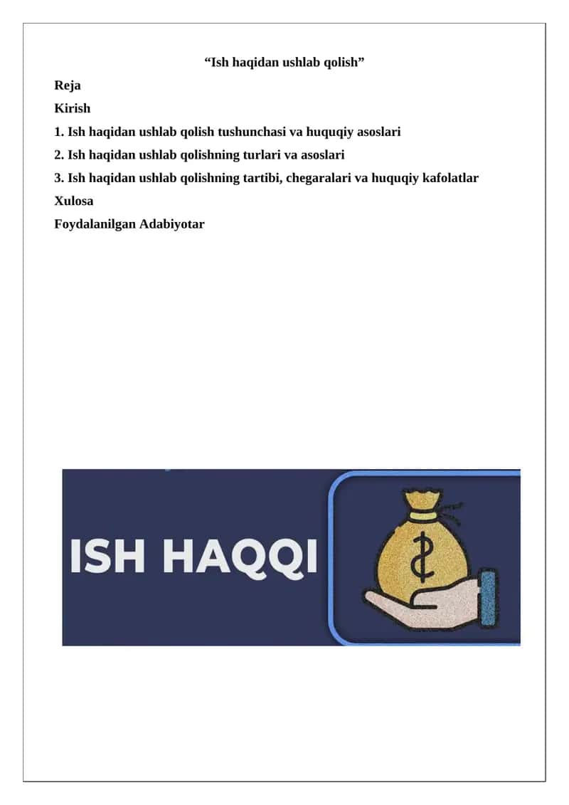 Ish haqidan ushlab qolish 1