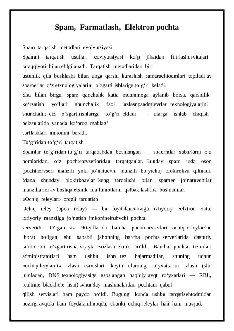 Spam tarqatish mеtodlari evolyutsiyasi 1