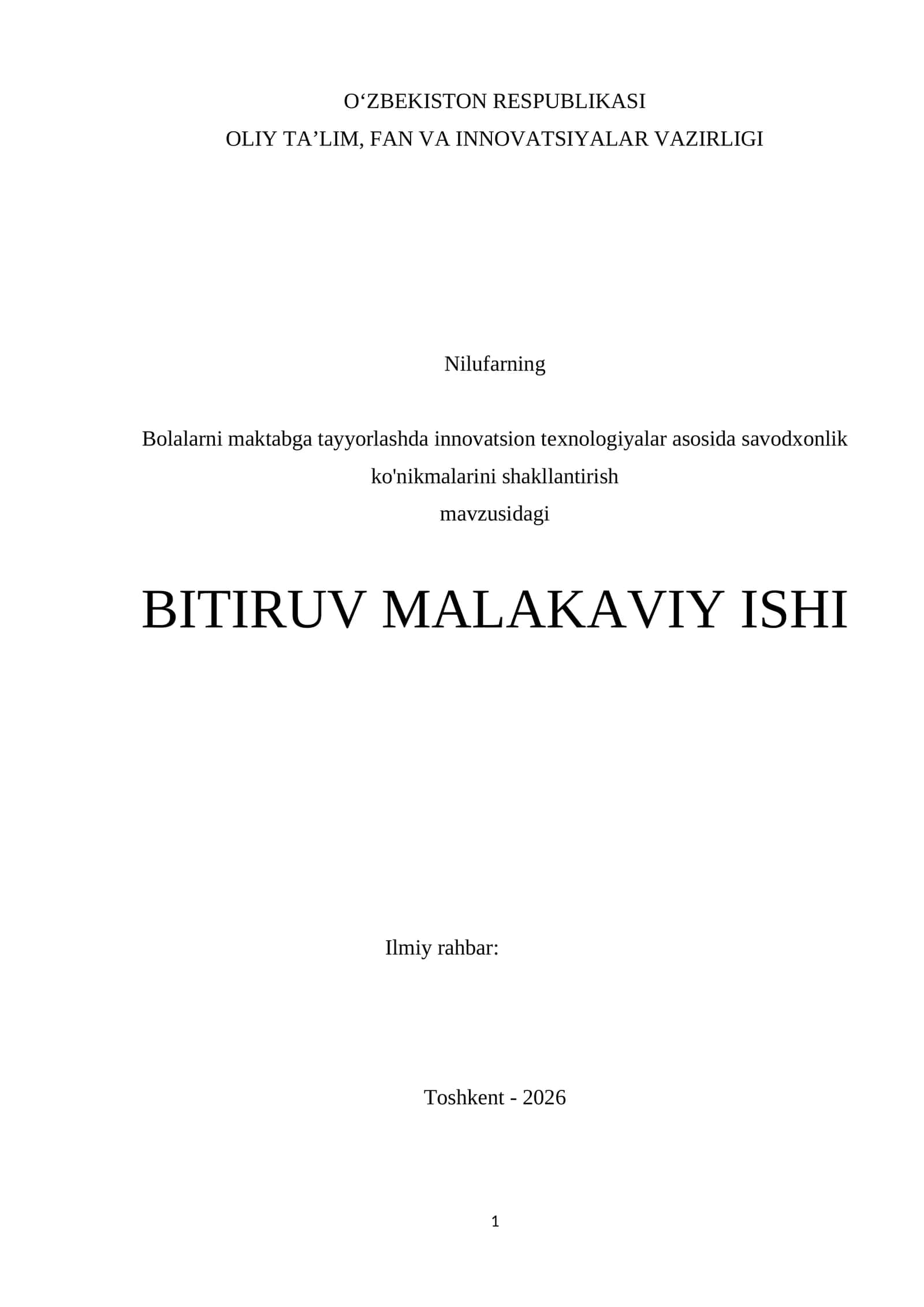 Bolalarni maktabga tayyorlashda innovatsion teхnologiyalar asosida savodхonlik ko'nikmalarini shakllantirish 1