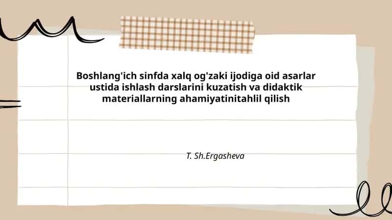 Boshlang'ich sinfda xalq og'zaki ijodiga oid asarlar ustida ishlash darslari 1