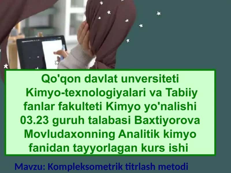 Analitik Kimyo fanidan tayyorlagan kurs 1