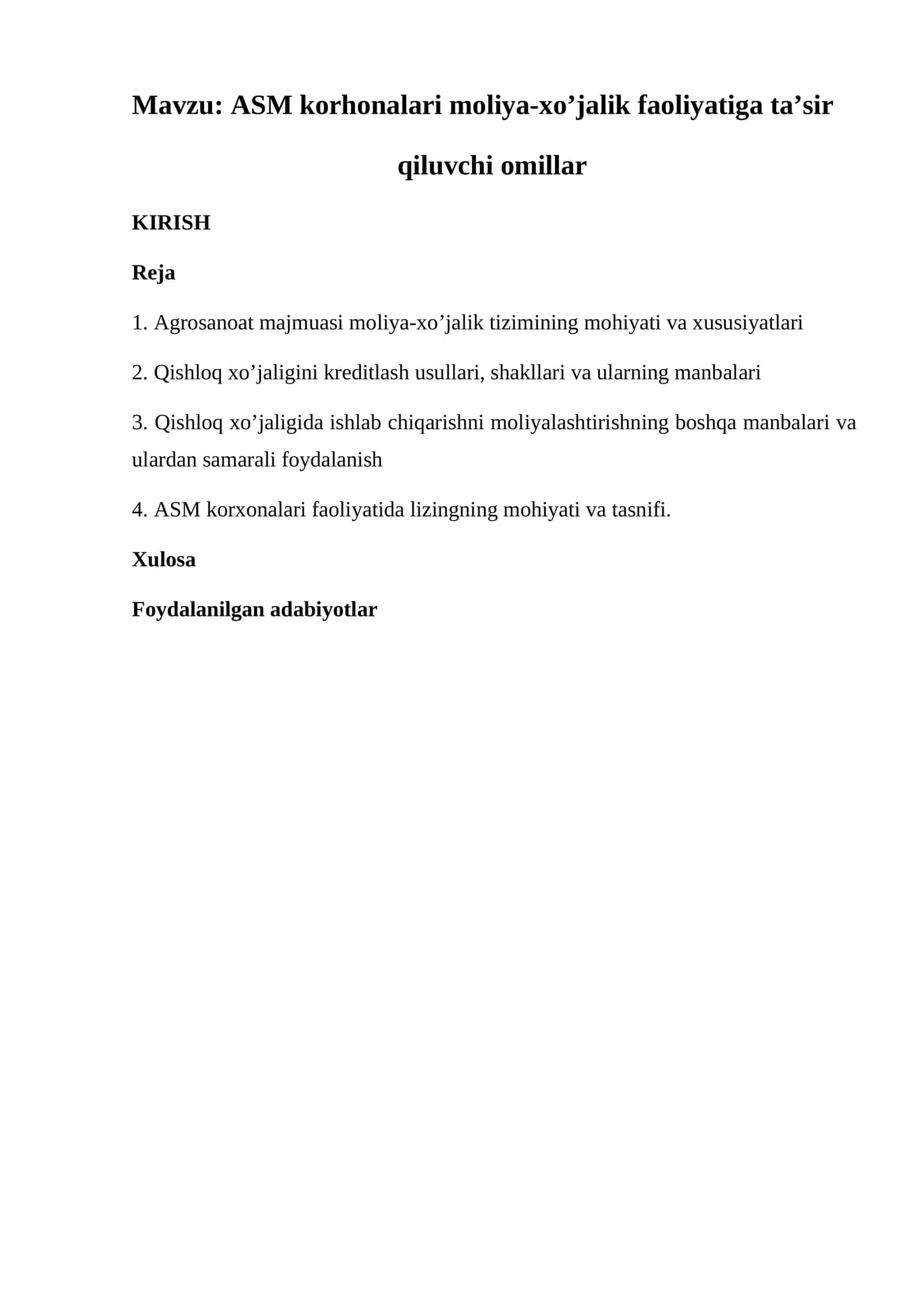 ASM korhonalari moliya-xo’jalik faoliyatiga ta’sir qiluvchi omillar 1