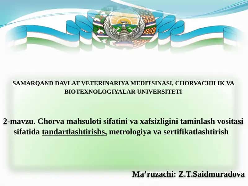 Chorvachilik Mahsulotlari Sifatini Taminlash 1