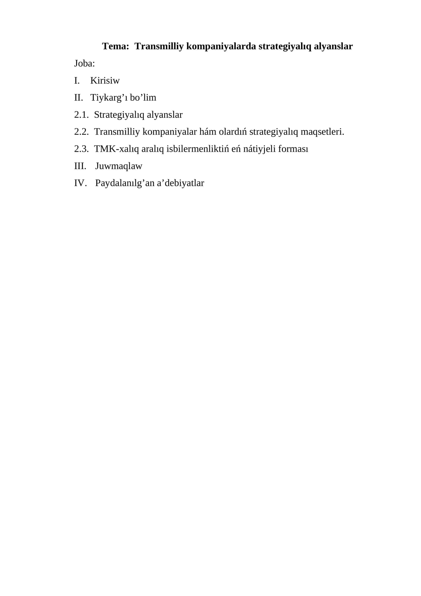 Transmilliy kompaniyalarda strategiyalıq alyanslar 1