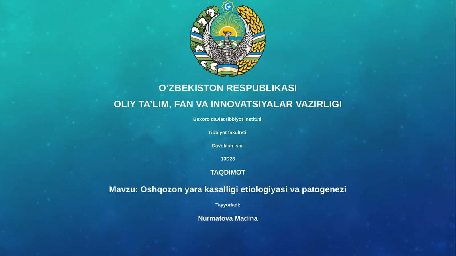 Oshqozon yara kasalligi etiologiyasi va patogenezi 1