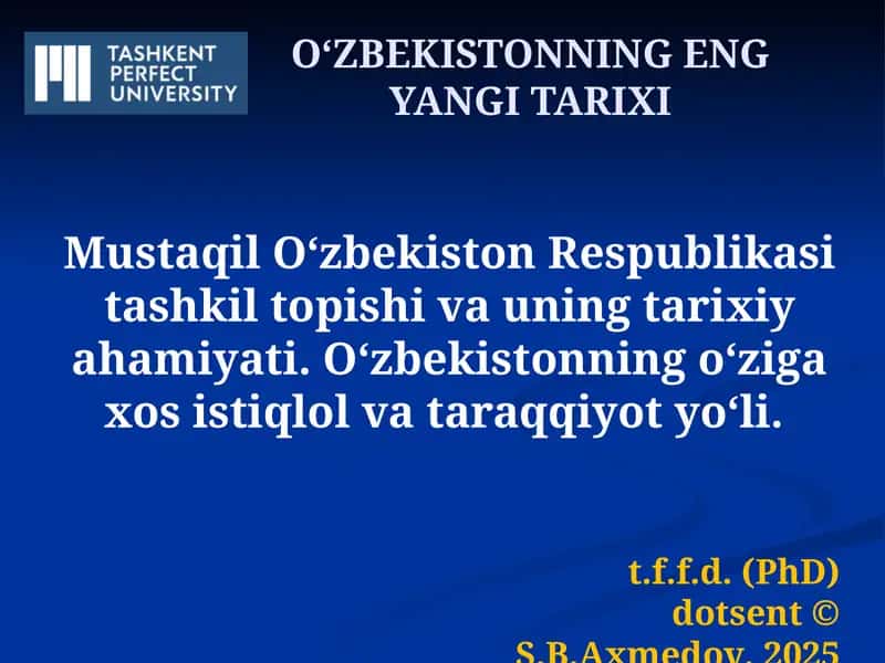 OʻZBEKISTONNING ENG YANGI TARIXI 1