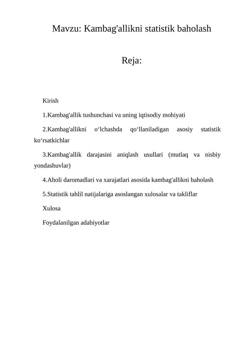 Kambag'allikni statistik baholash 1