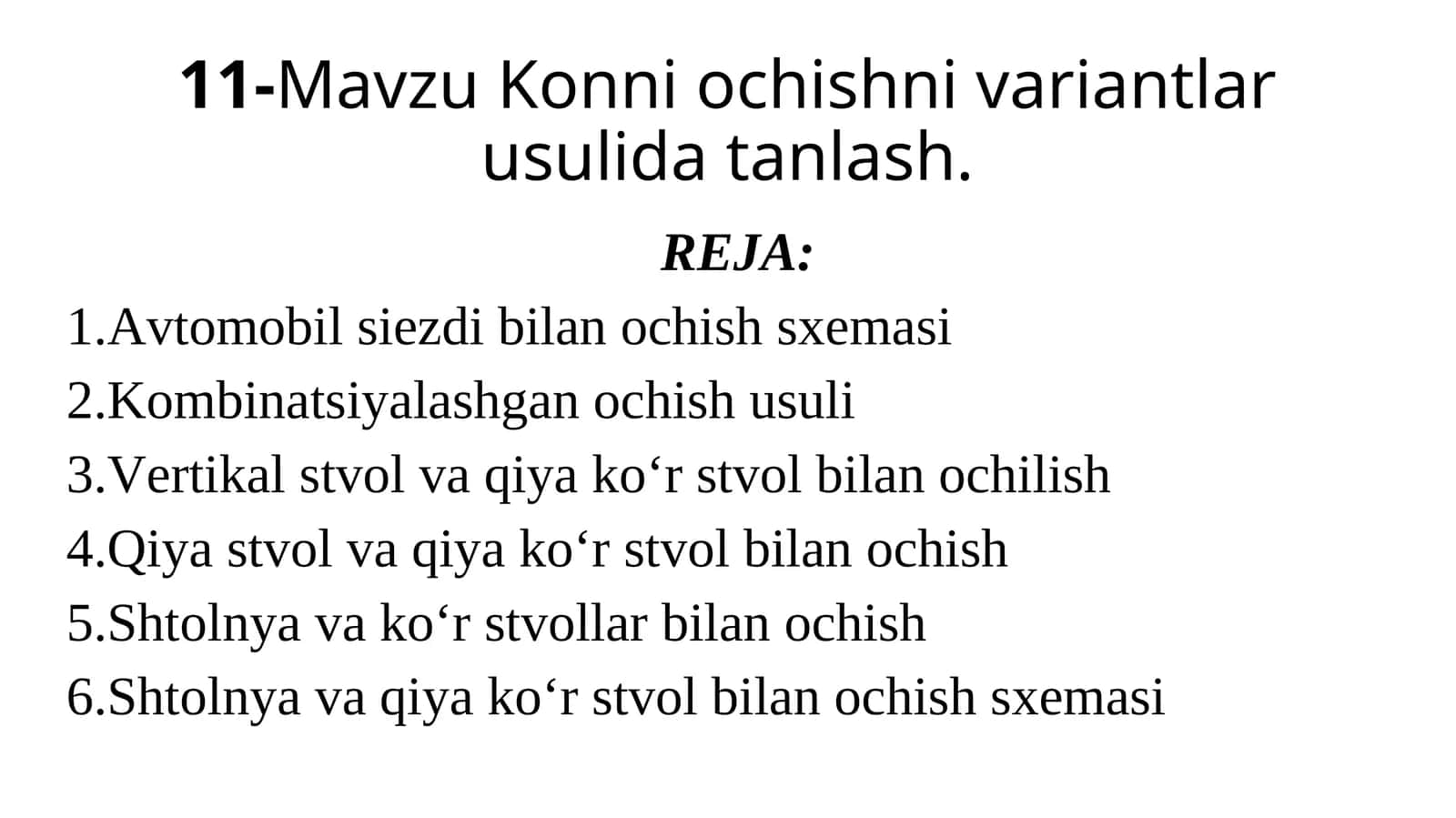 Konni ochishni variantlar usulida tanlash 1