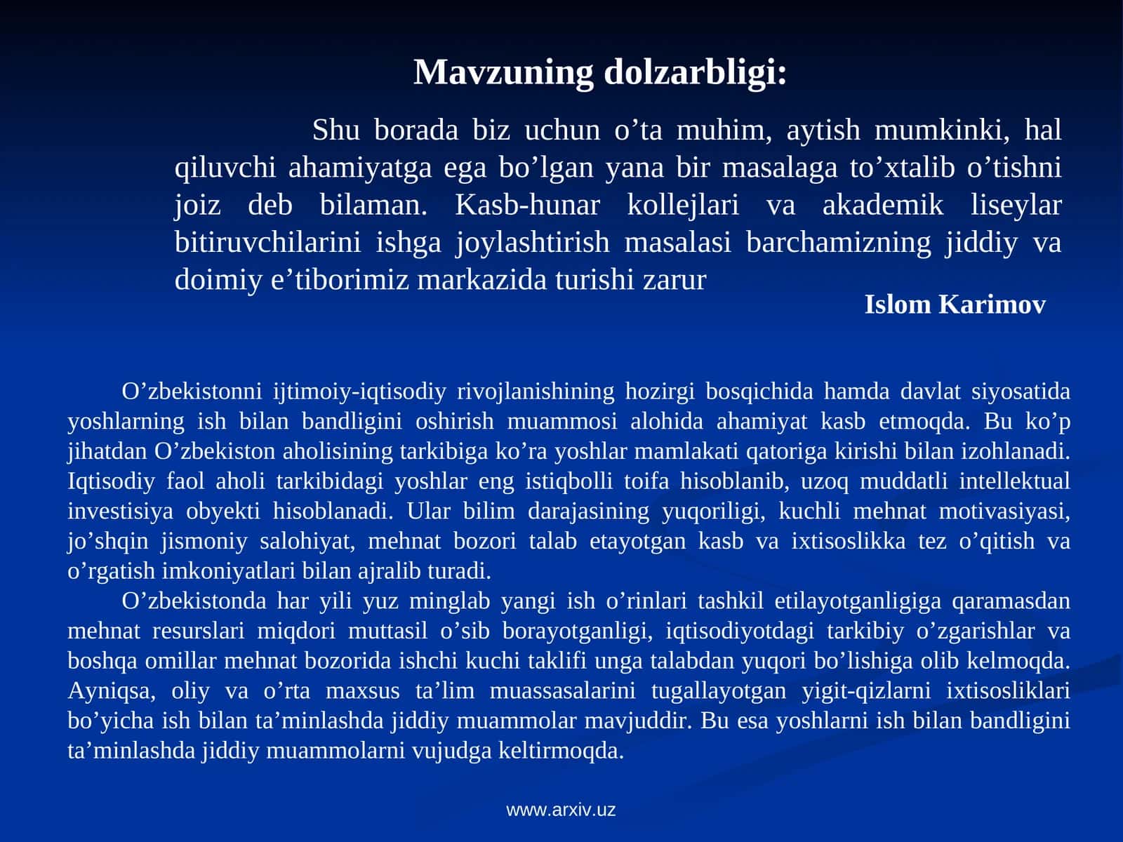 Kasb-hunar kollejlari va akademik litseylar bitiruvchilarini ishga joylashtirish 1