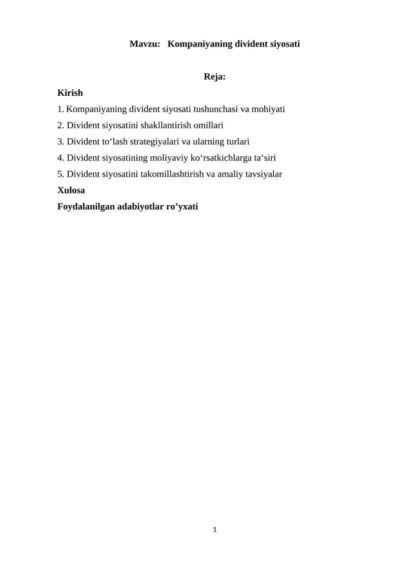 Kompaniyaning divident siyosati 1