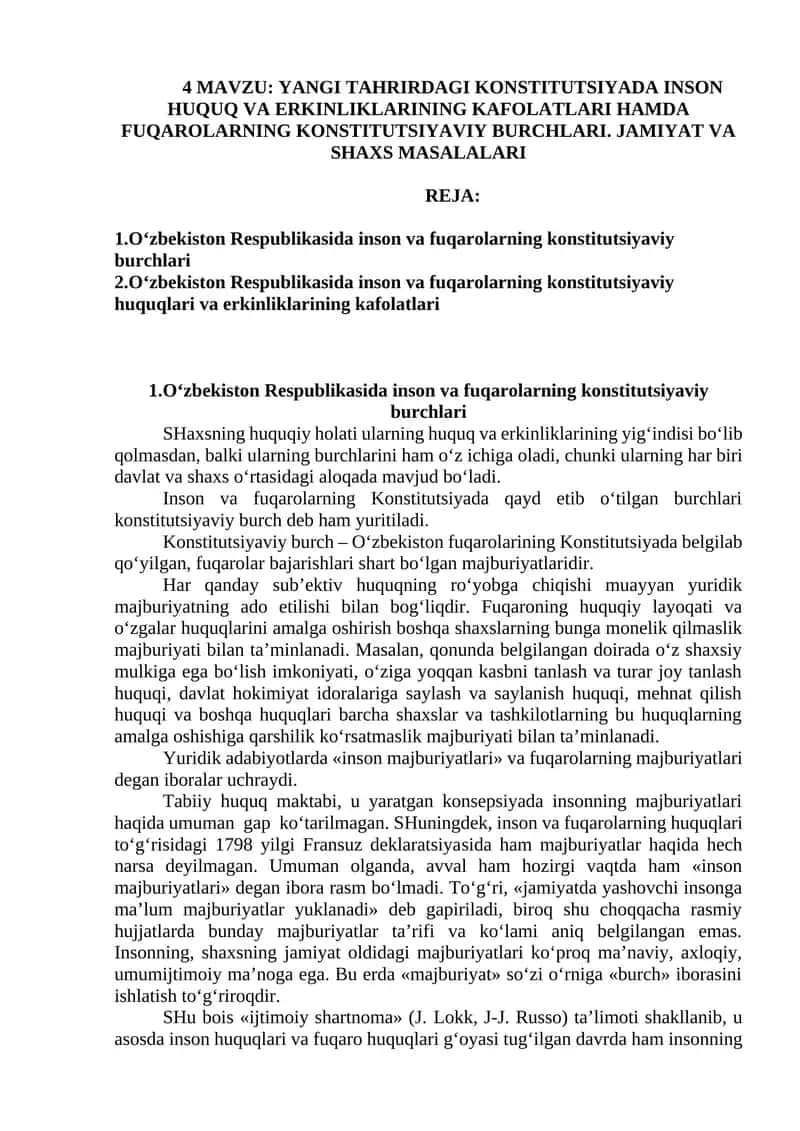Inson va Fuqarolarning Konstitutsiyaviy Burchlari 1