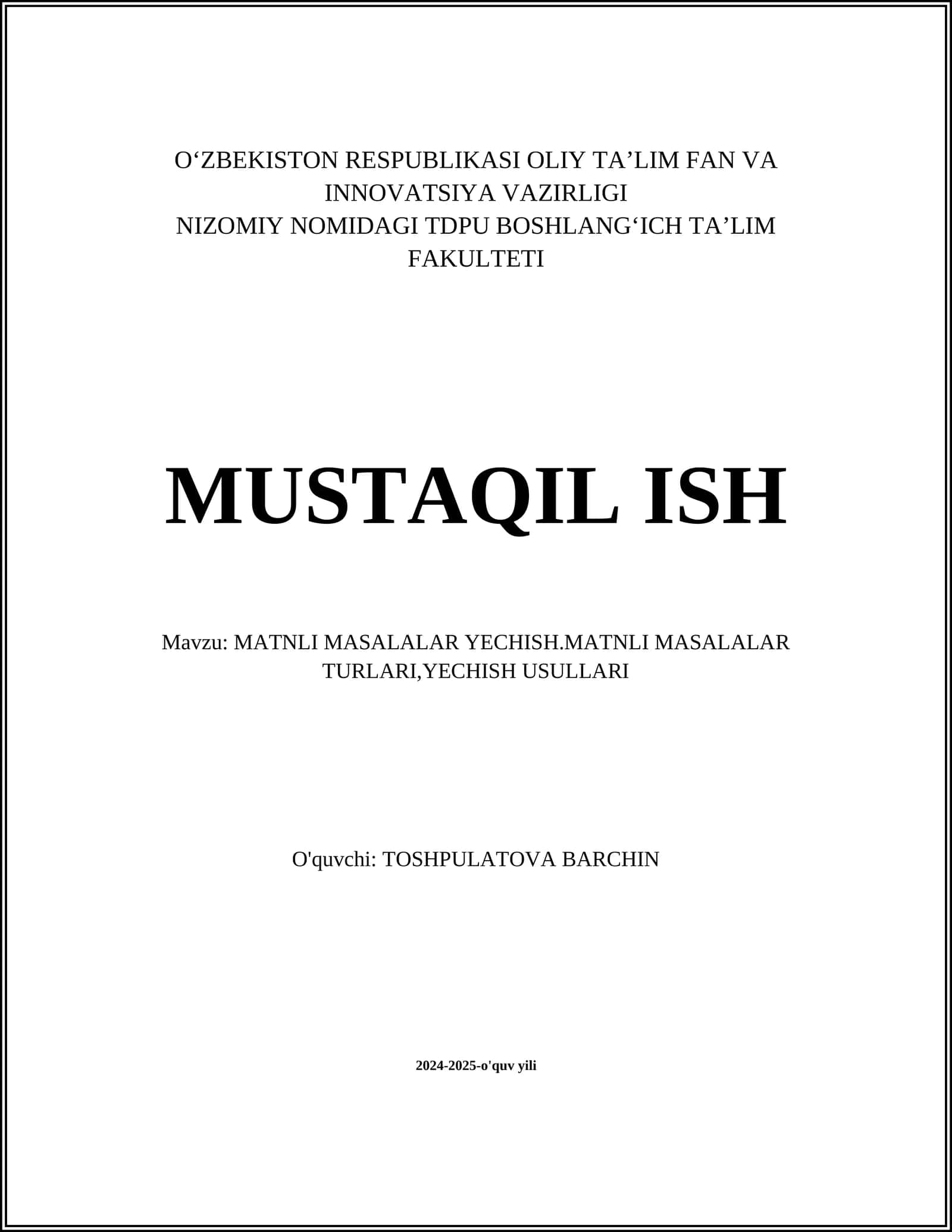 MATNLI MASALALAR YECHISH 1