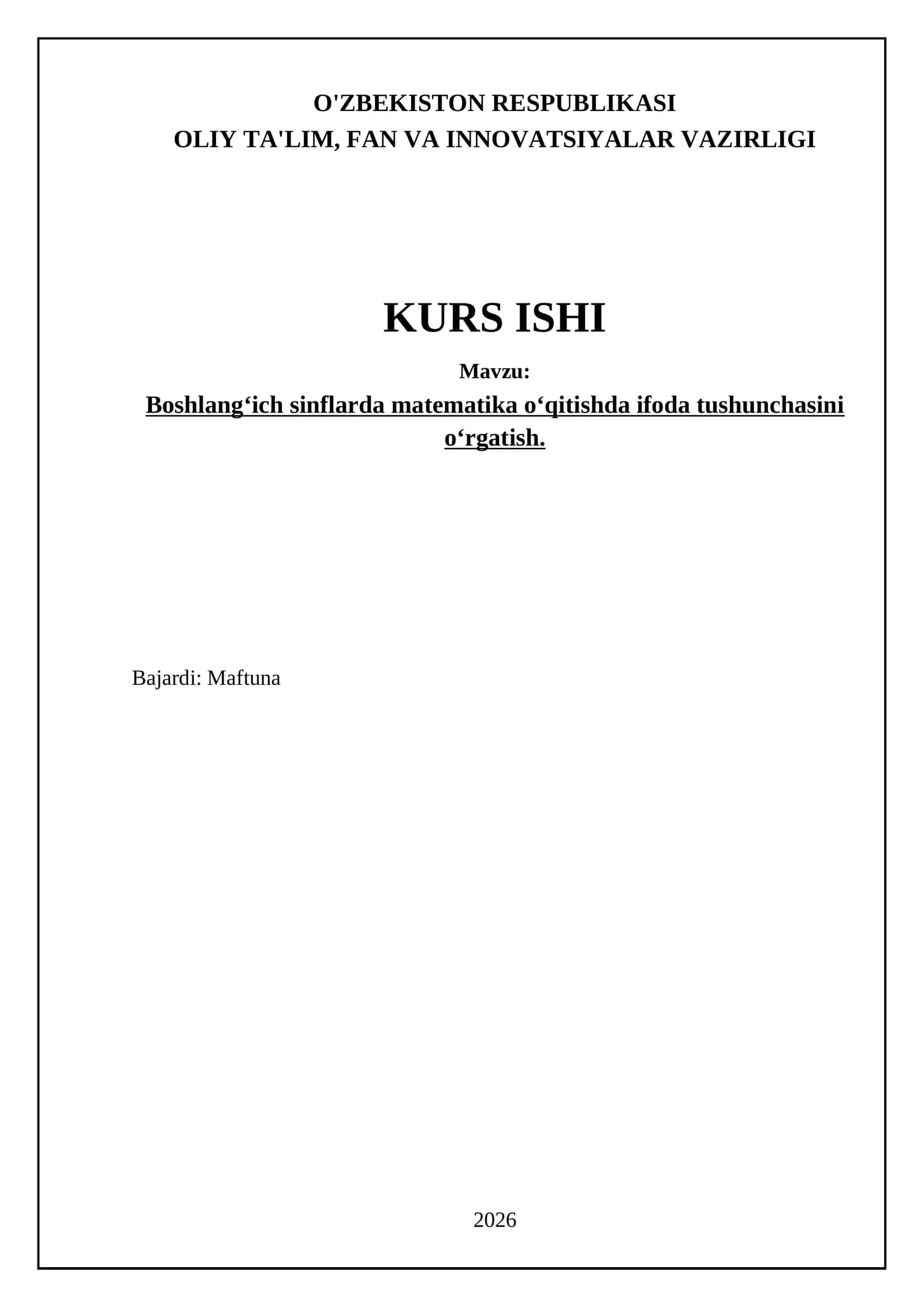 Boshlangʻich sinflarda matematika oʻqitishda ifoda tushunchasini oʻrgatish 1