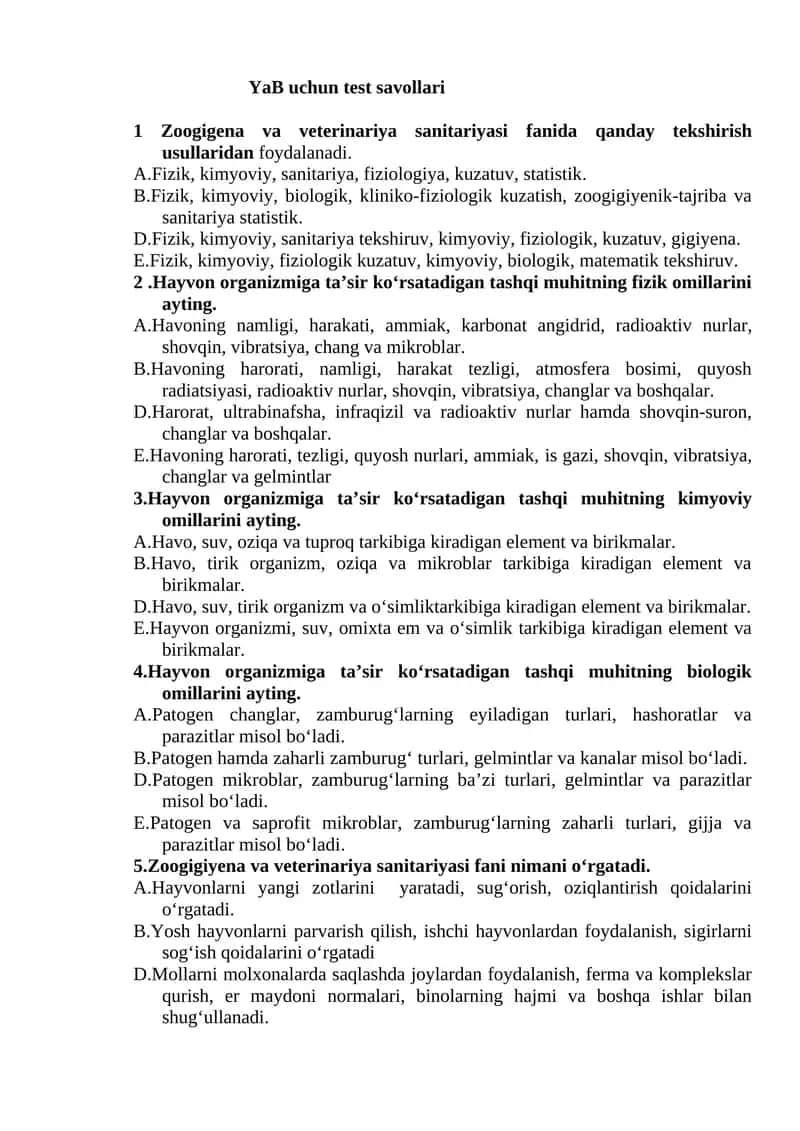 Zoogigena va veterinariya sanitariyasi fanida qanday tekshirish usullari 1
