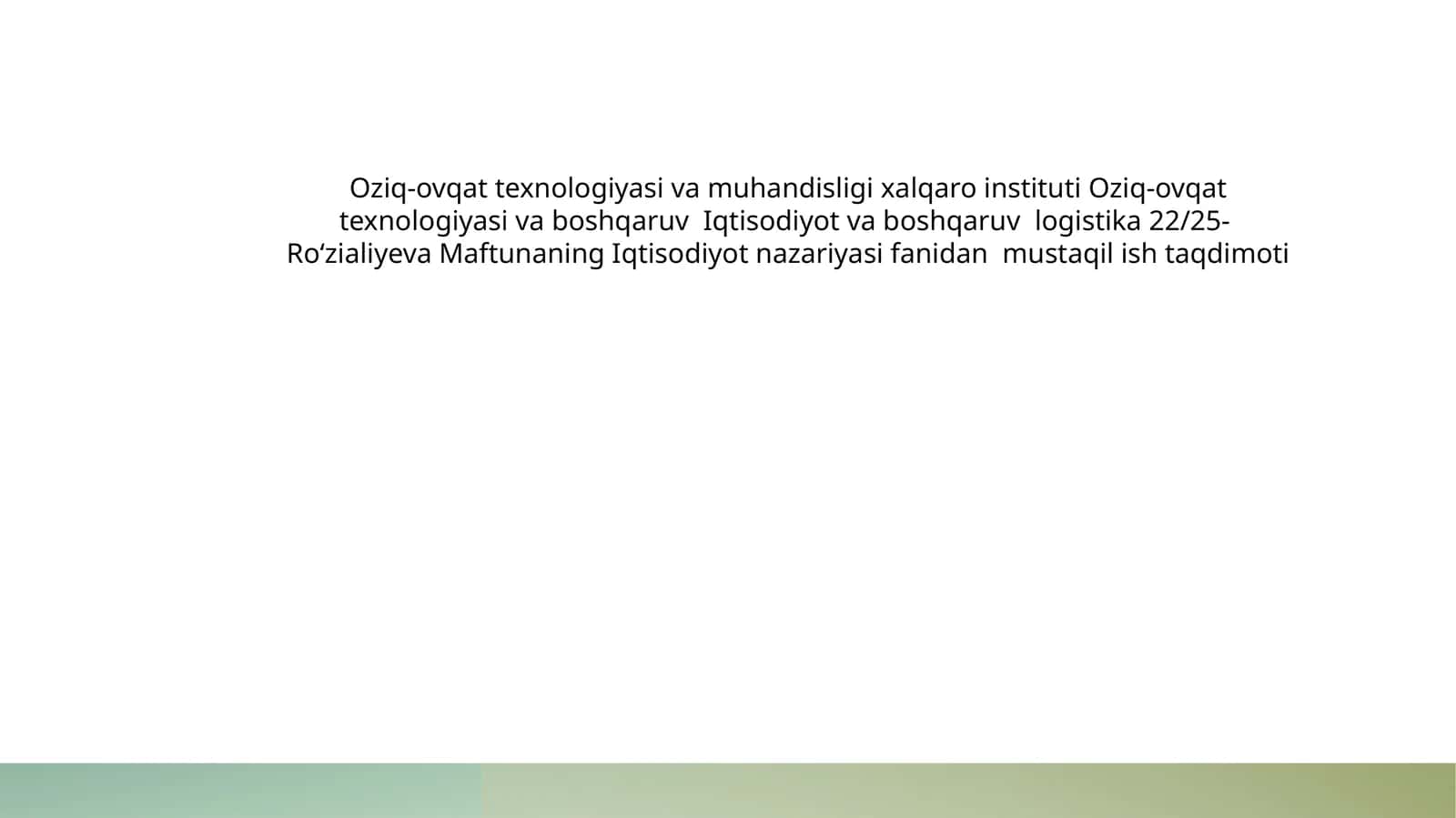 Zamonaviy iqtisodiyot nazariyasi 1