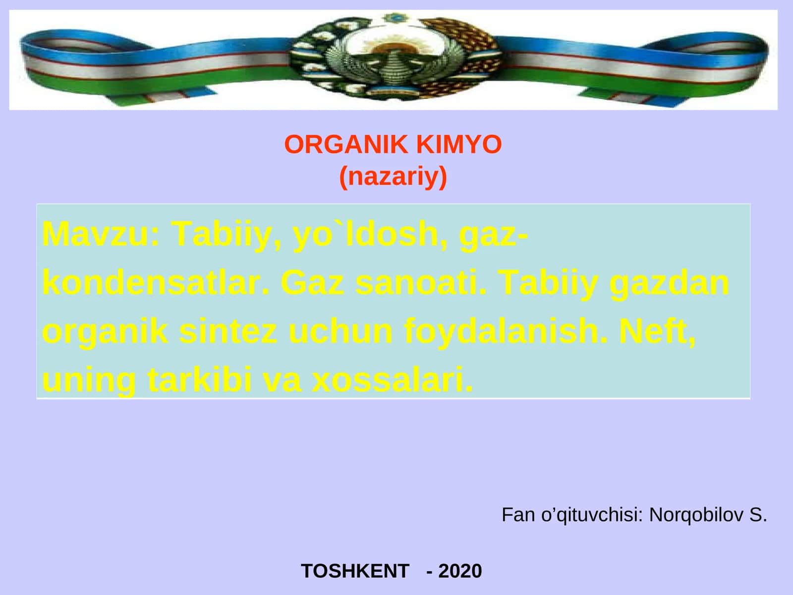 ORGANIK KIMYO (nazariy) 1